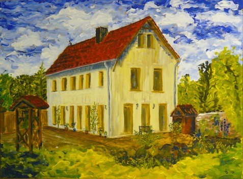 Ölbild: Haus in Landschaft