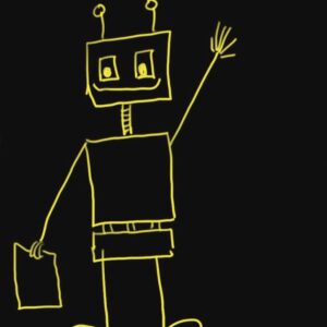 Zeichnung Leuchtender Roboter auf achwarzem Hintergrund