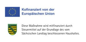 Logo Europaflagge und Sächsisches Wappen